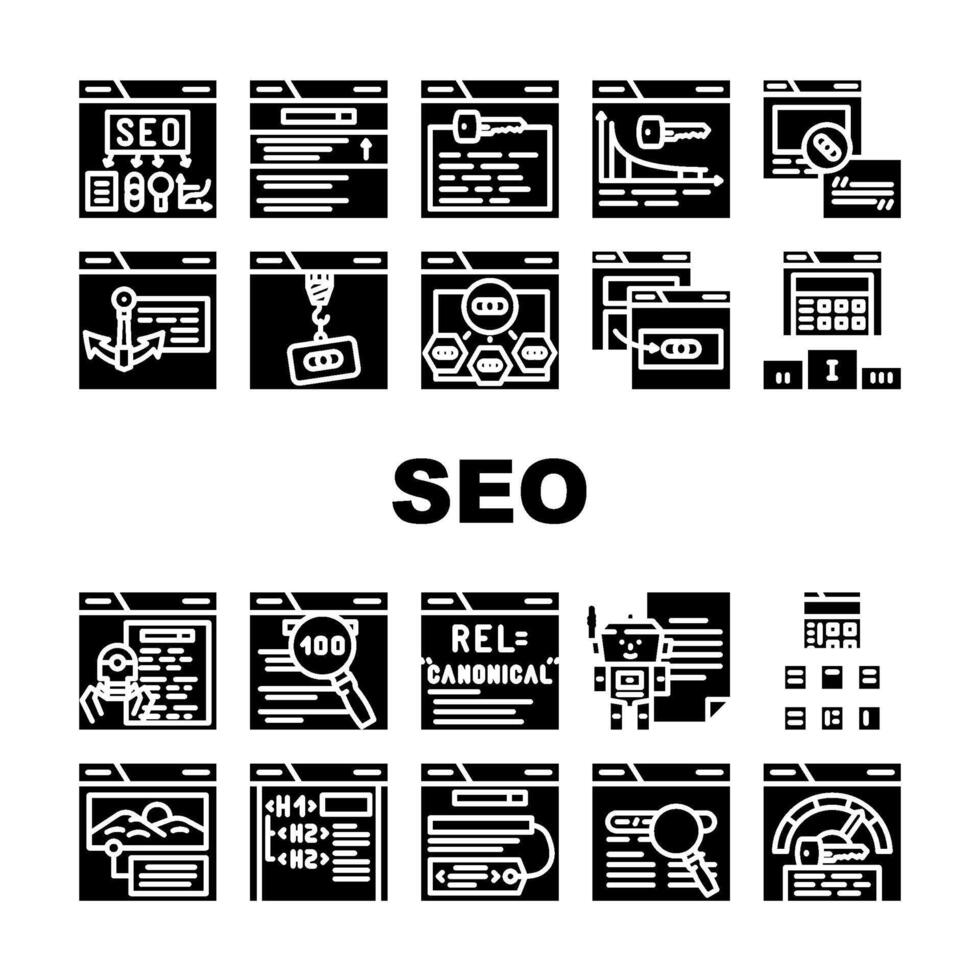 seo optimizar buscar rango íconos conjunto vector