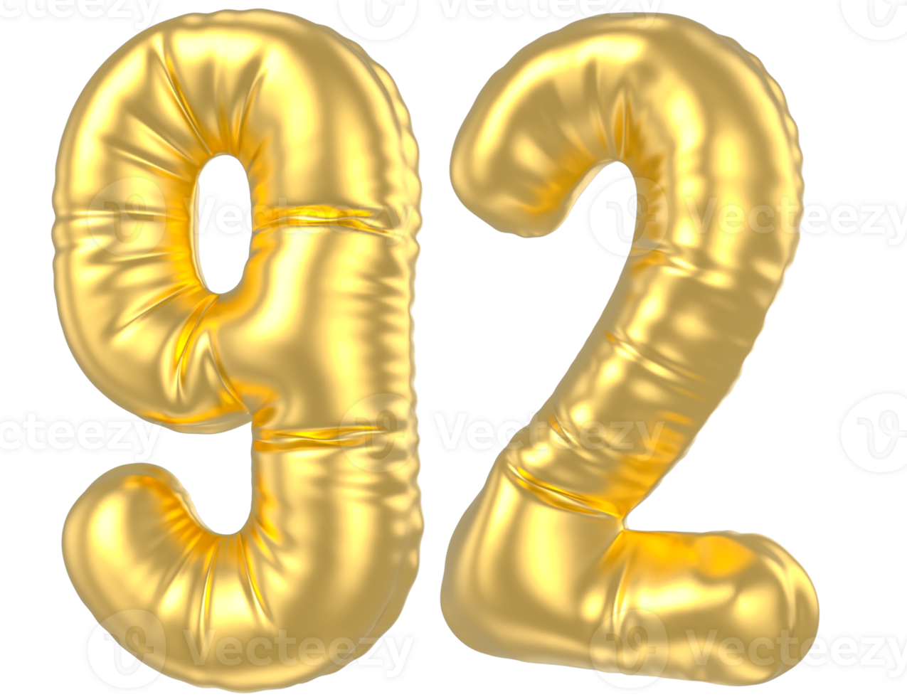 3d gold number 92  rendering png