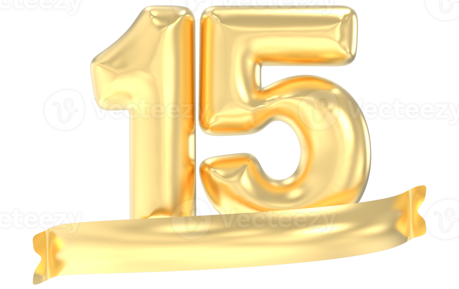 Anniversary 15 Number Gold 3D Rendering png