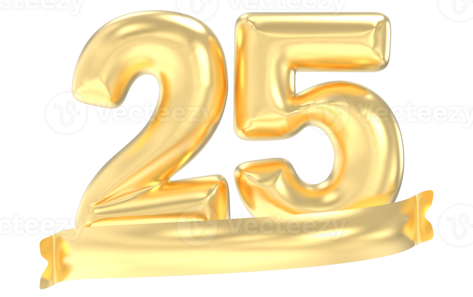 Anniversary 25 Number Gold 3D Rendering png