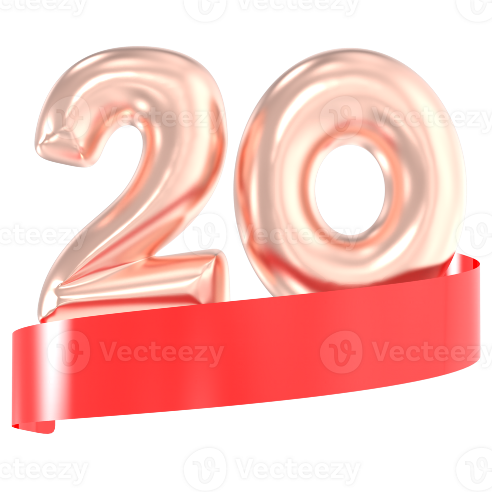 Anniversary Balloon 20 Number Gold 3D Rendering png