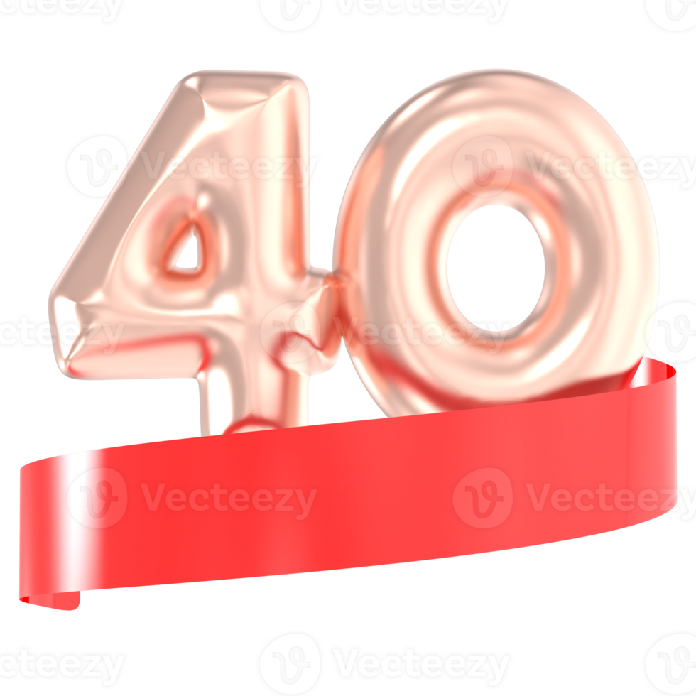 Anniversary Balloon 40 Number Gold 3D Rendering png