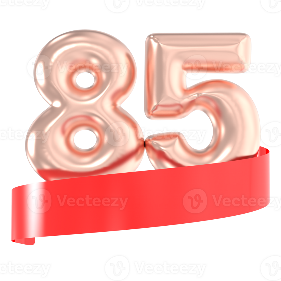 Anniversary Balloon 85 Number Gold 3D Rendering png