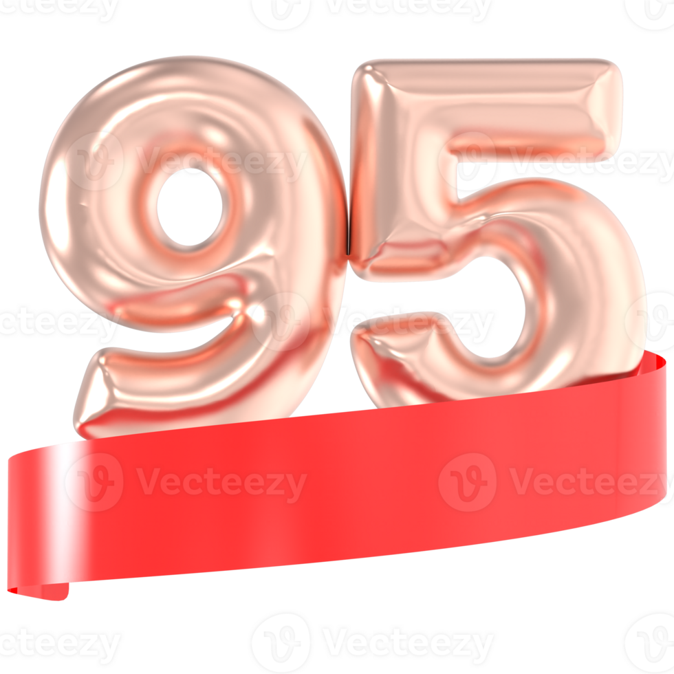 Anniversary Balloon 95 Number Gold 3D Rendering png