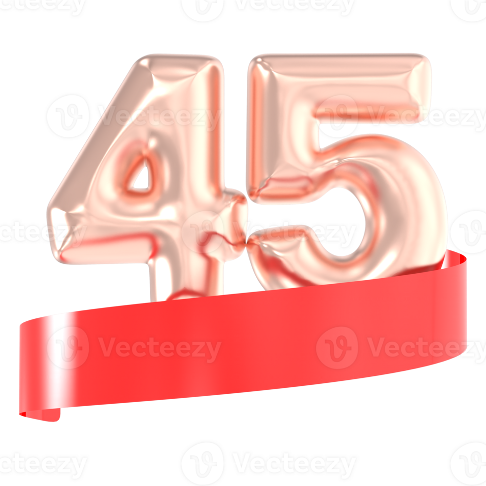 Anniversary Balloon 45 Number Gold 3D Rendering png
