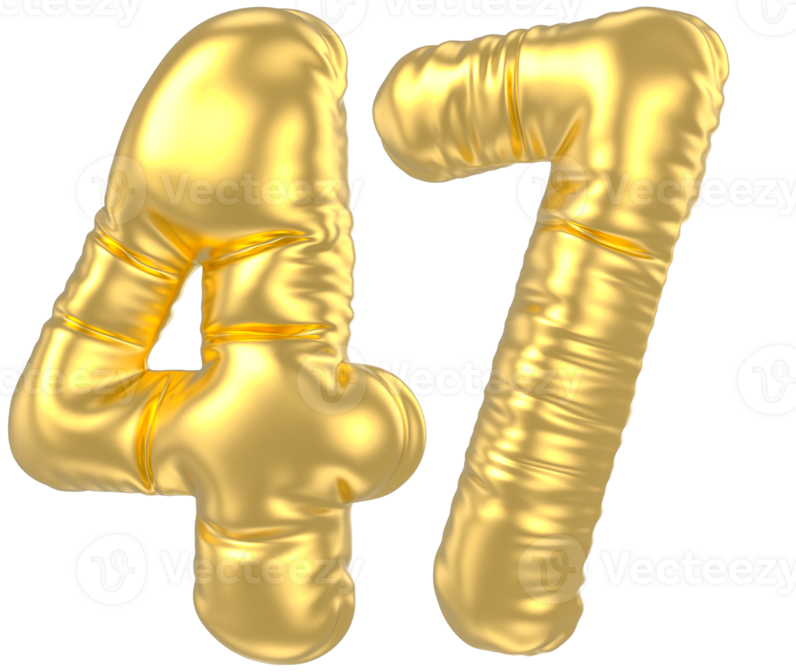 3d gold number 47  rendering png