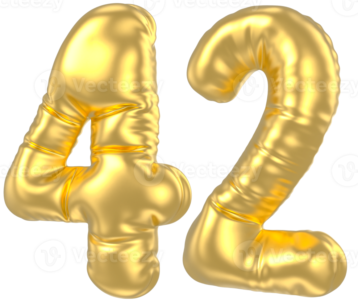 3d gold number 42  rendering png