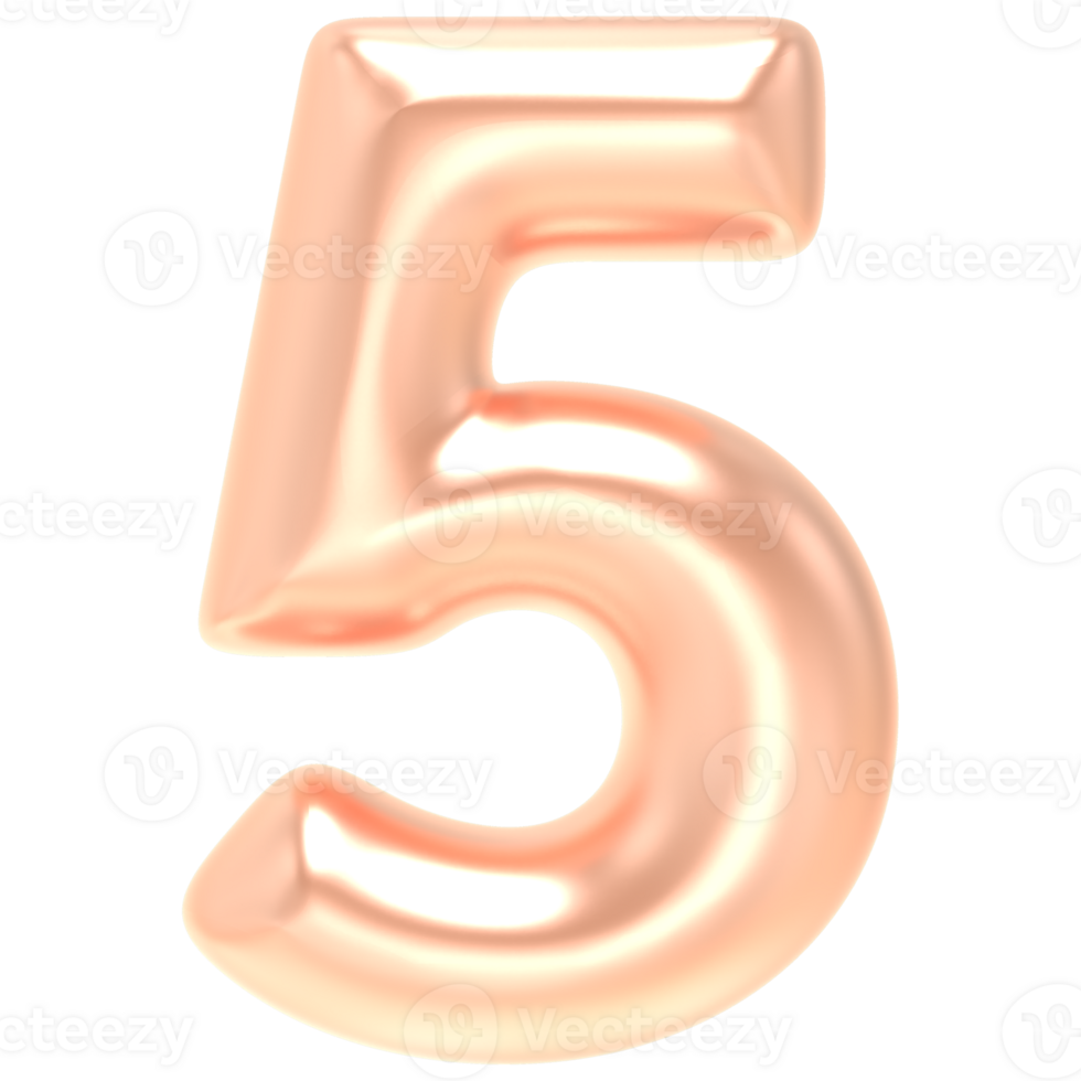 Number 5 Gold 3D Render png