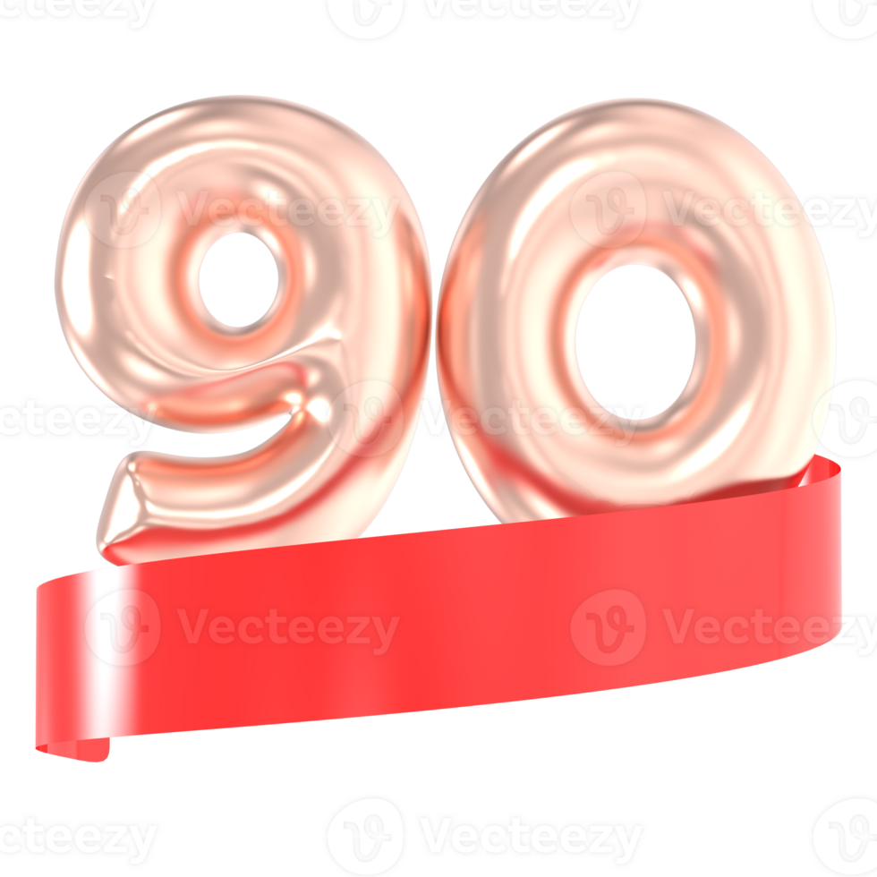 Anniversary Balloon 90 Number Gold 3D Rendering png