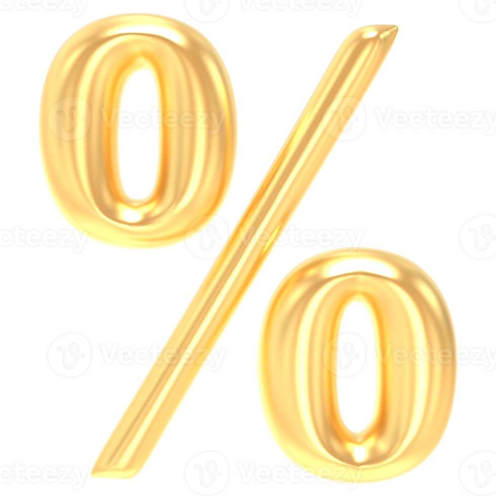 Gold Symbol Percent Number 3D Rendering png