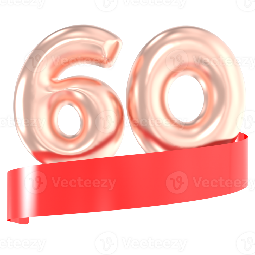 Anniversary Balloon 60 Number Gold 3D Rendering png