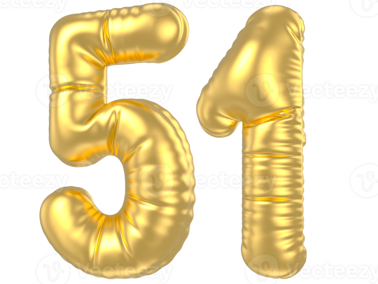 3d gold number 51  rendering png