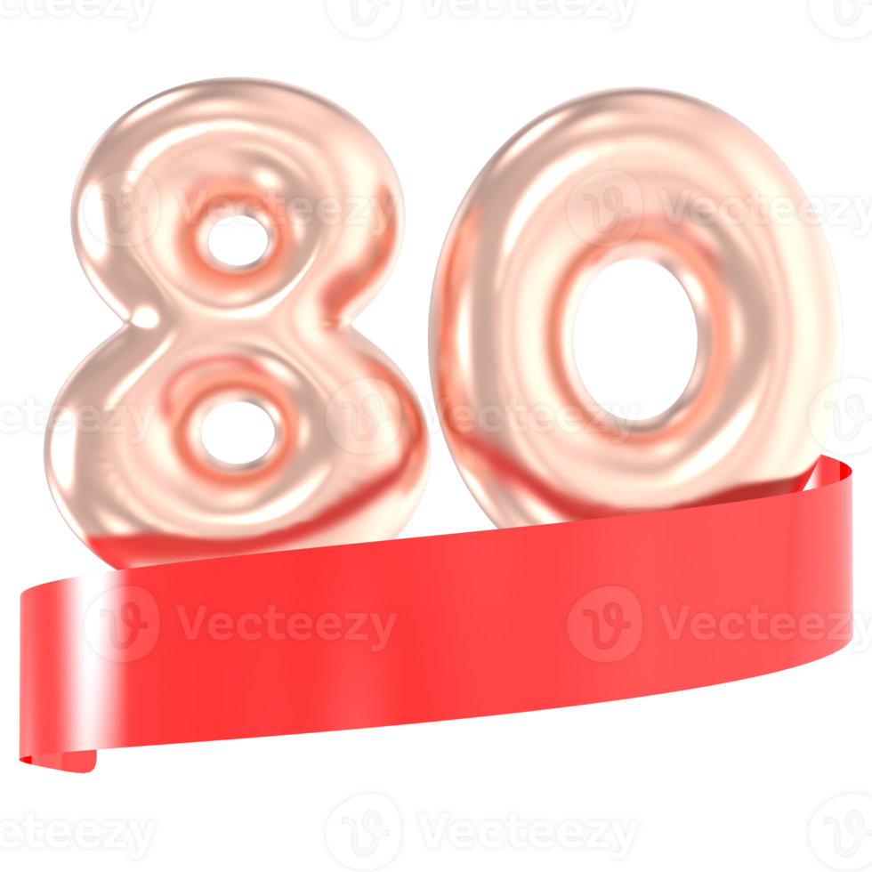 Anniversary Balloon 80 Number Gold 3D Rendering png