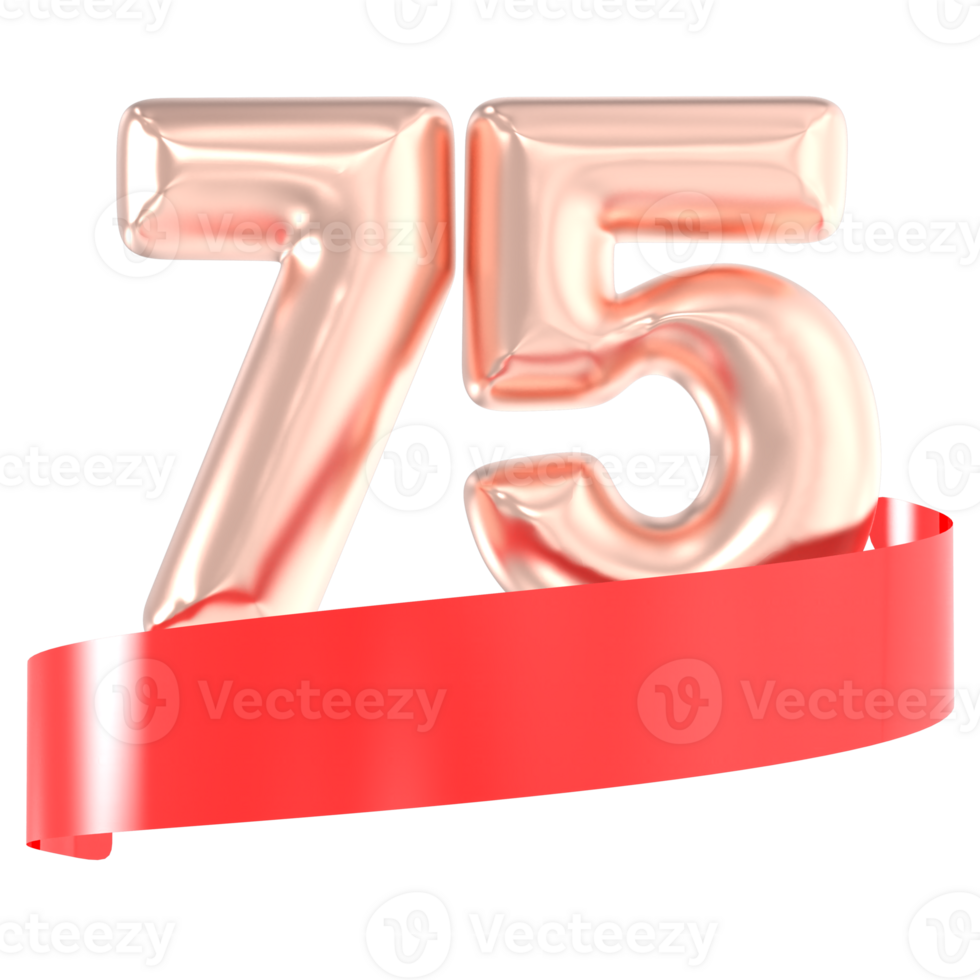 Anniversary Balloon 75 Number Gold 3D Rendering png