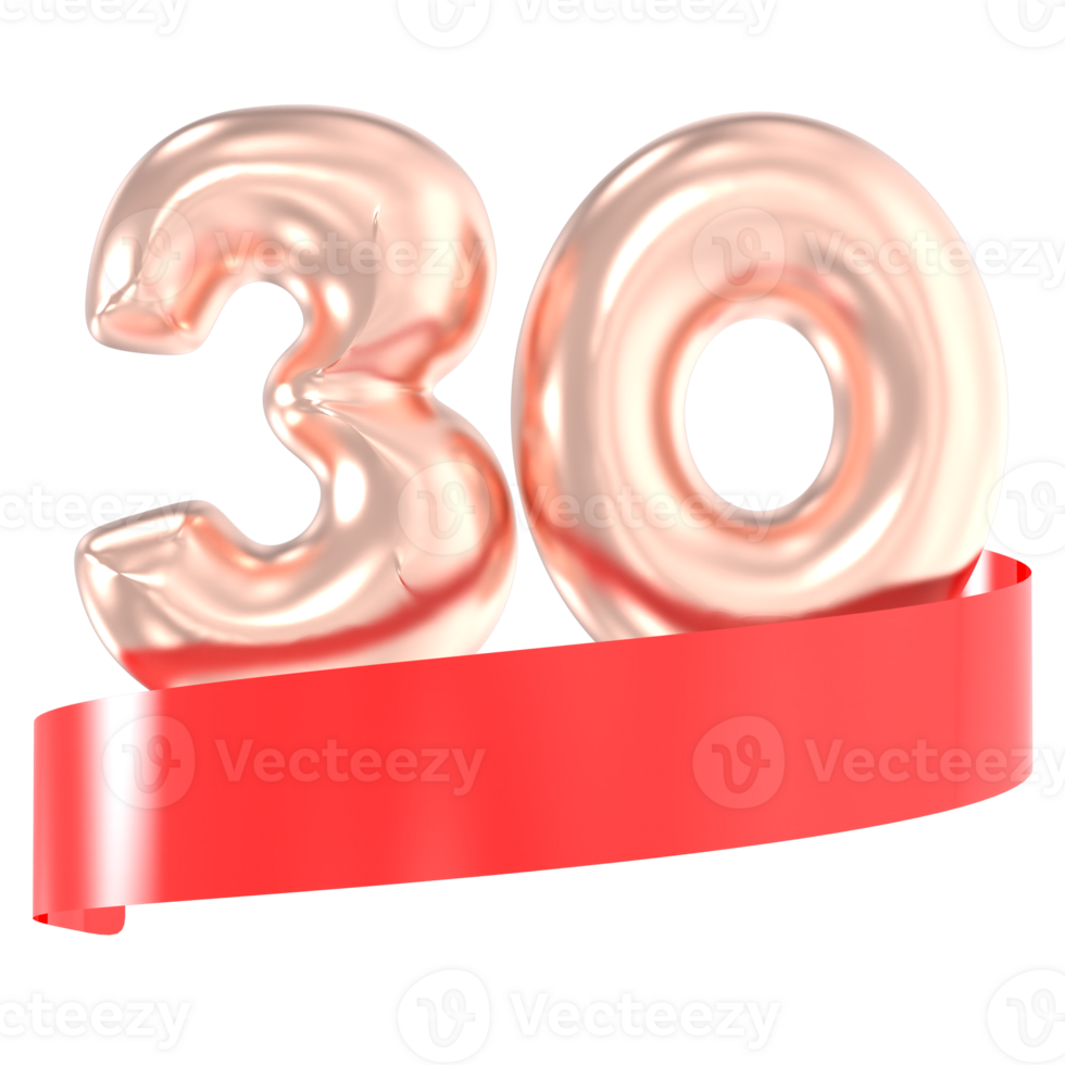 anniversaire ballon 30 nombre or 3d le rendu png