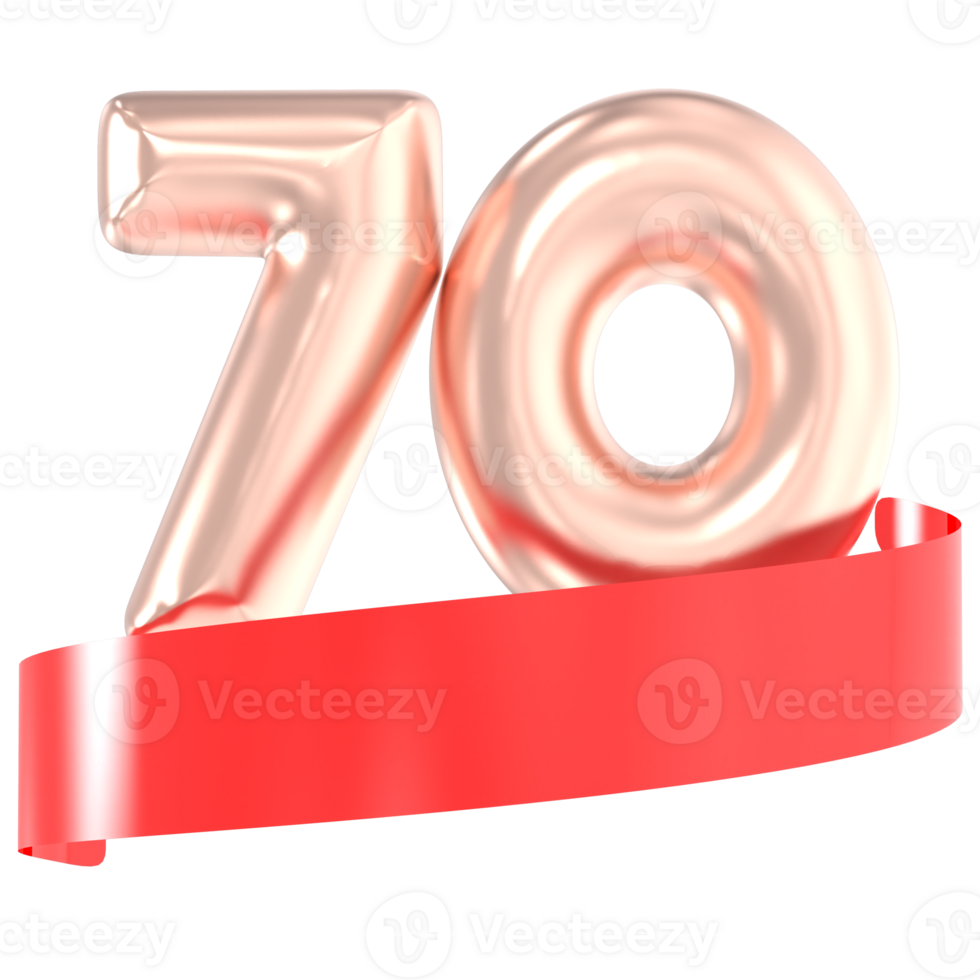 Anniversary Balloon 70 Number Gold 3D Rendering png