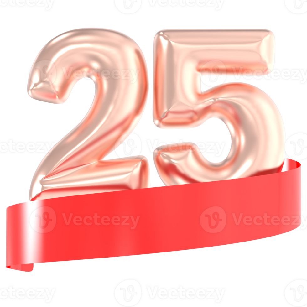 Anniversary Balloon 25 Number Gold 3D Rendering png