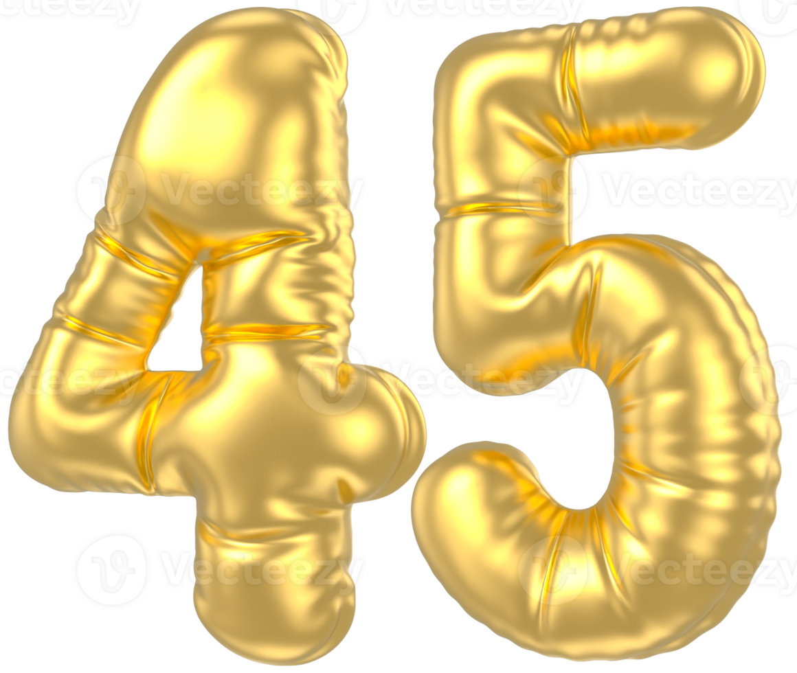 3d gold number 45  rendering png