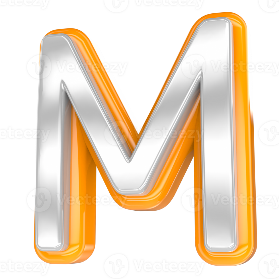Font M Gold With White 3D Render png