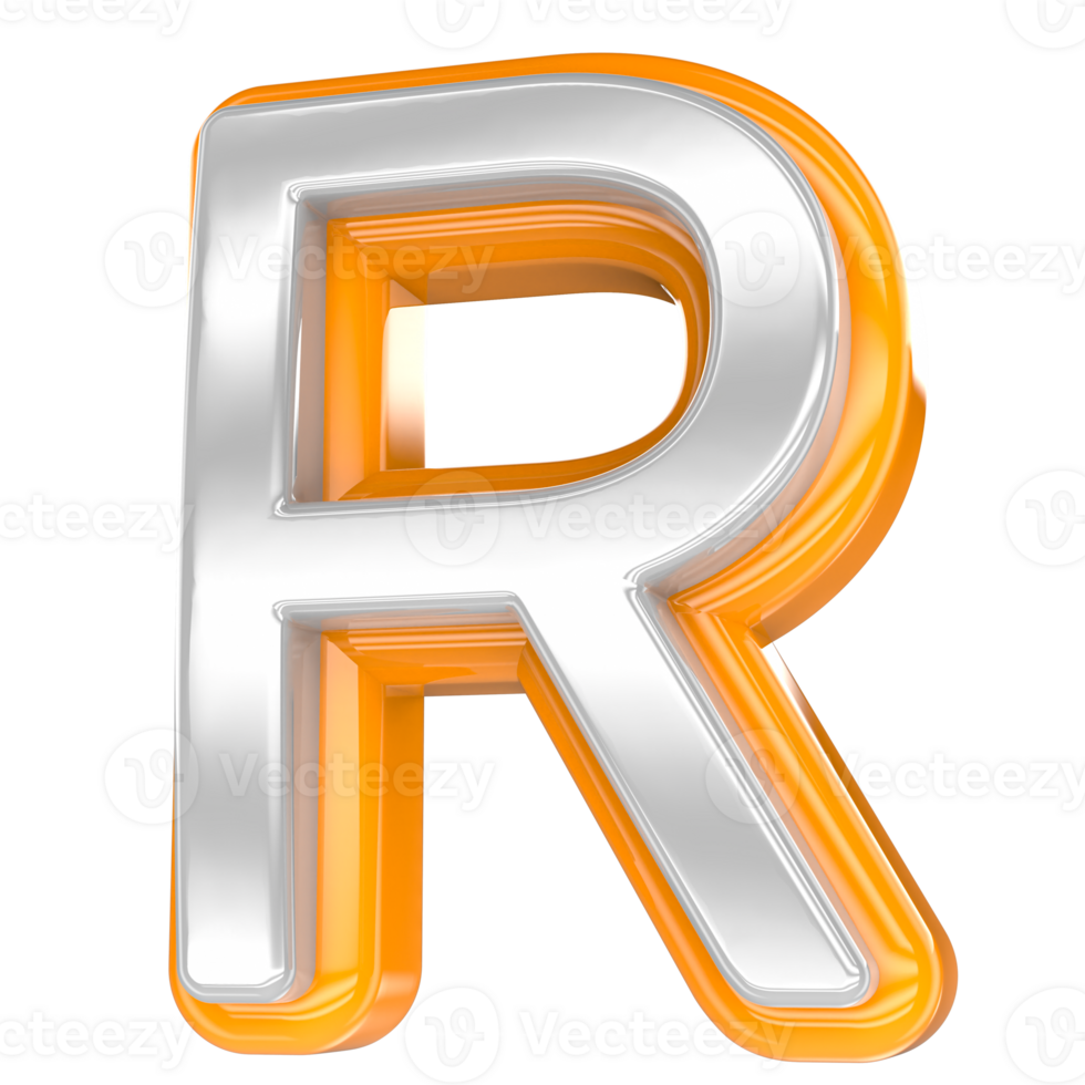 Font R Gold With White 3D Render png