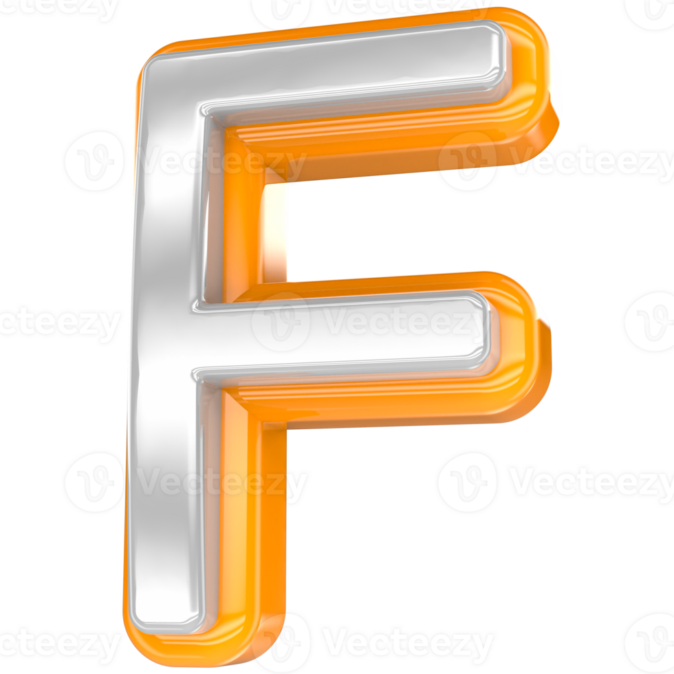 Font F Gold With White 3D Render png