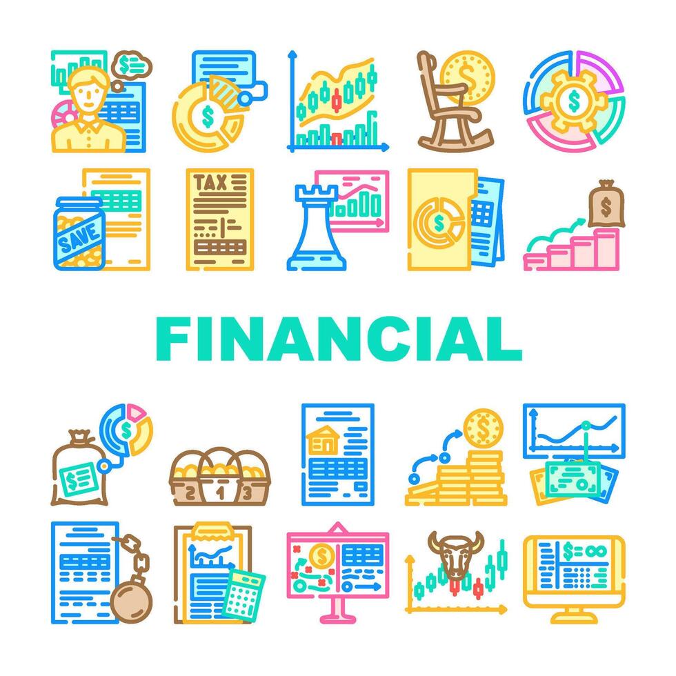 financial advisor consult real icons set vector