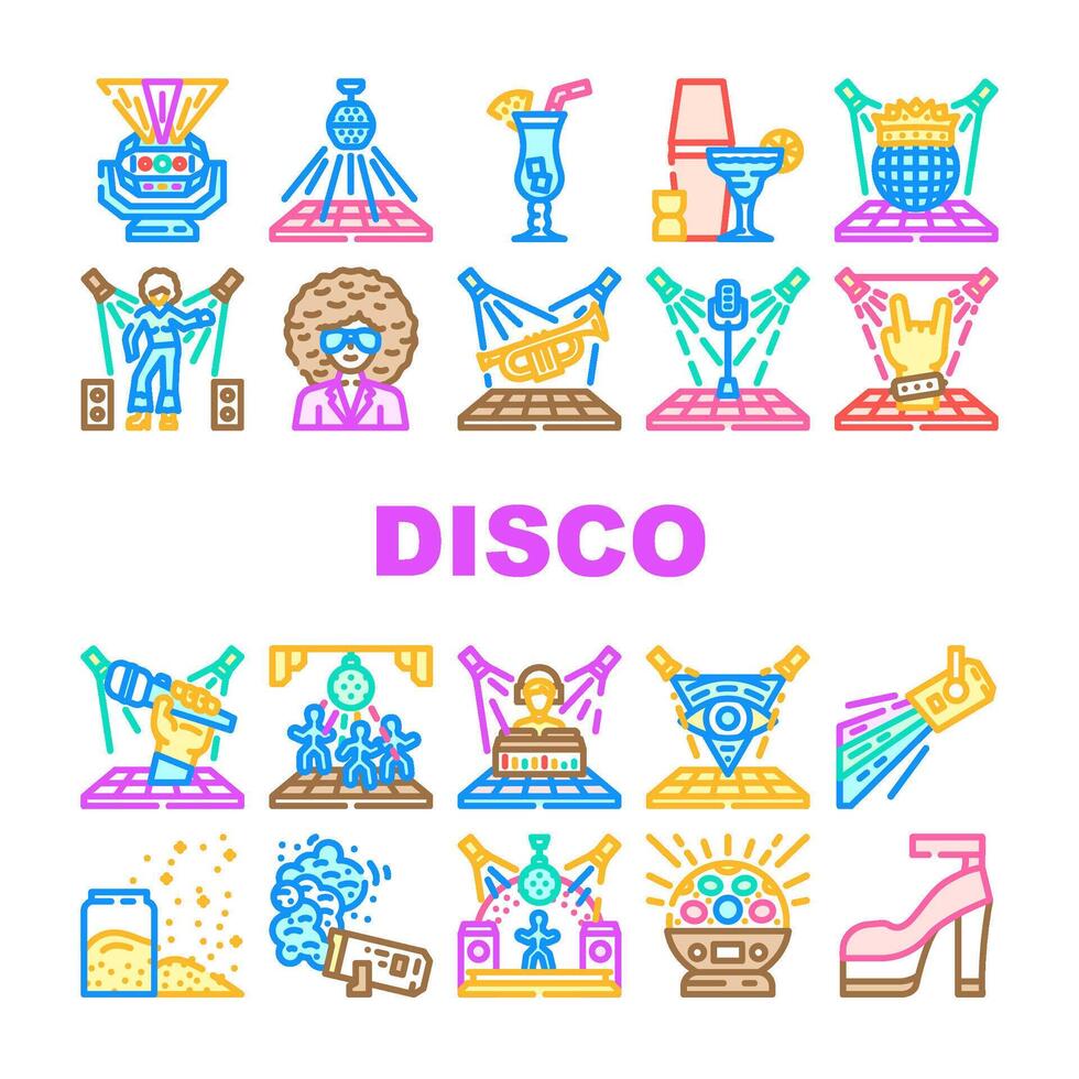 disco party fashion club icons set vector