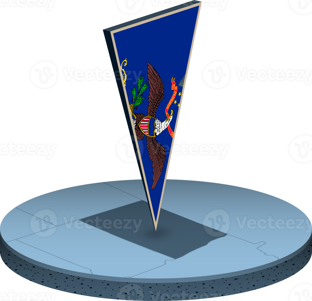 North Dakota flag and map in isometry png