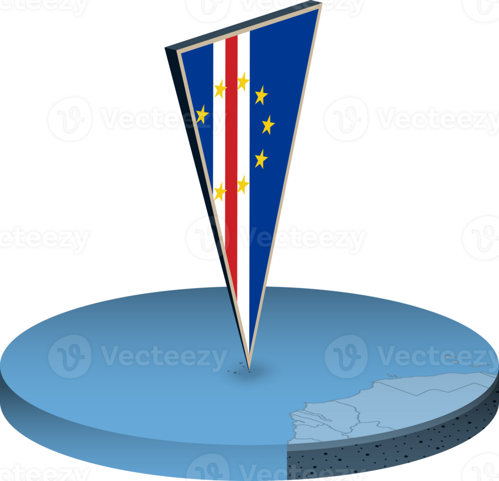 Cape Verde flag and map in isometry png