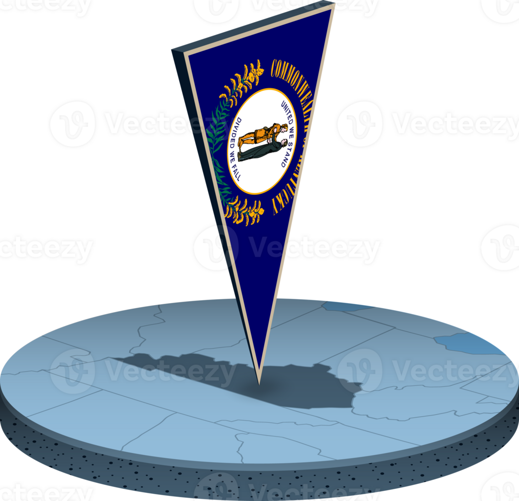 Kentucky flag and map in isometry png