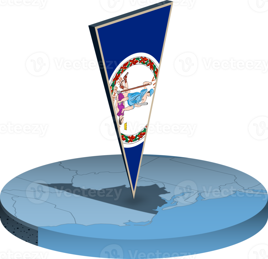 Virginia flag and map in isometry png