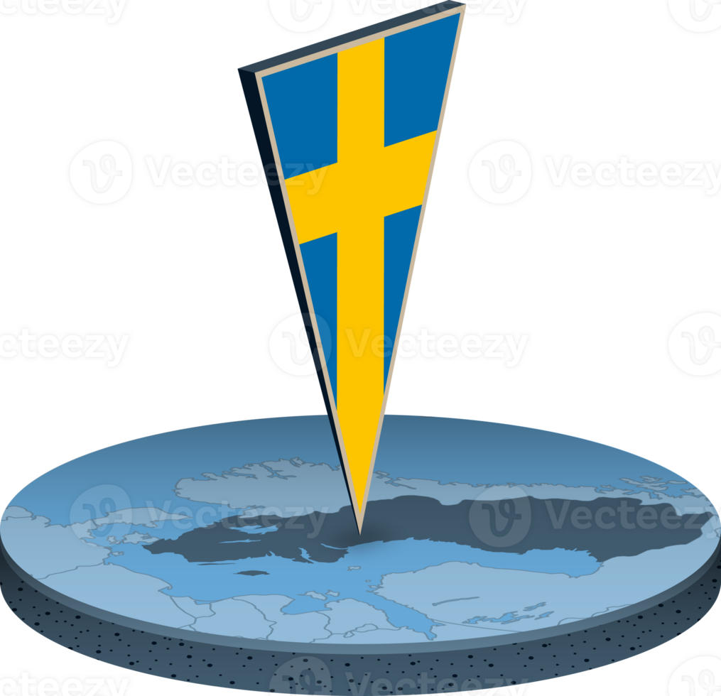 Sweden flag and map in isometry png