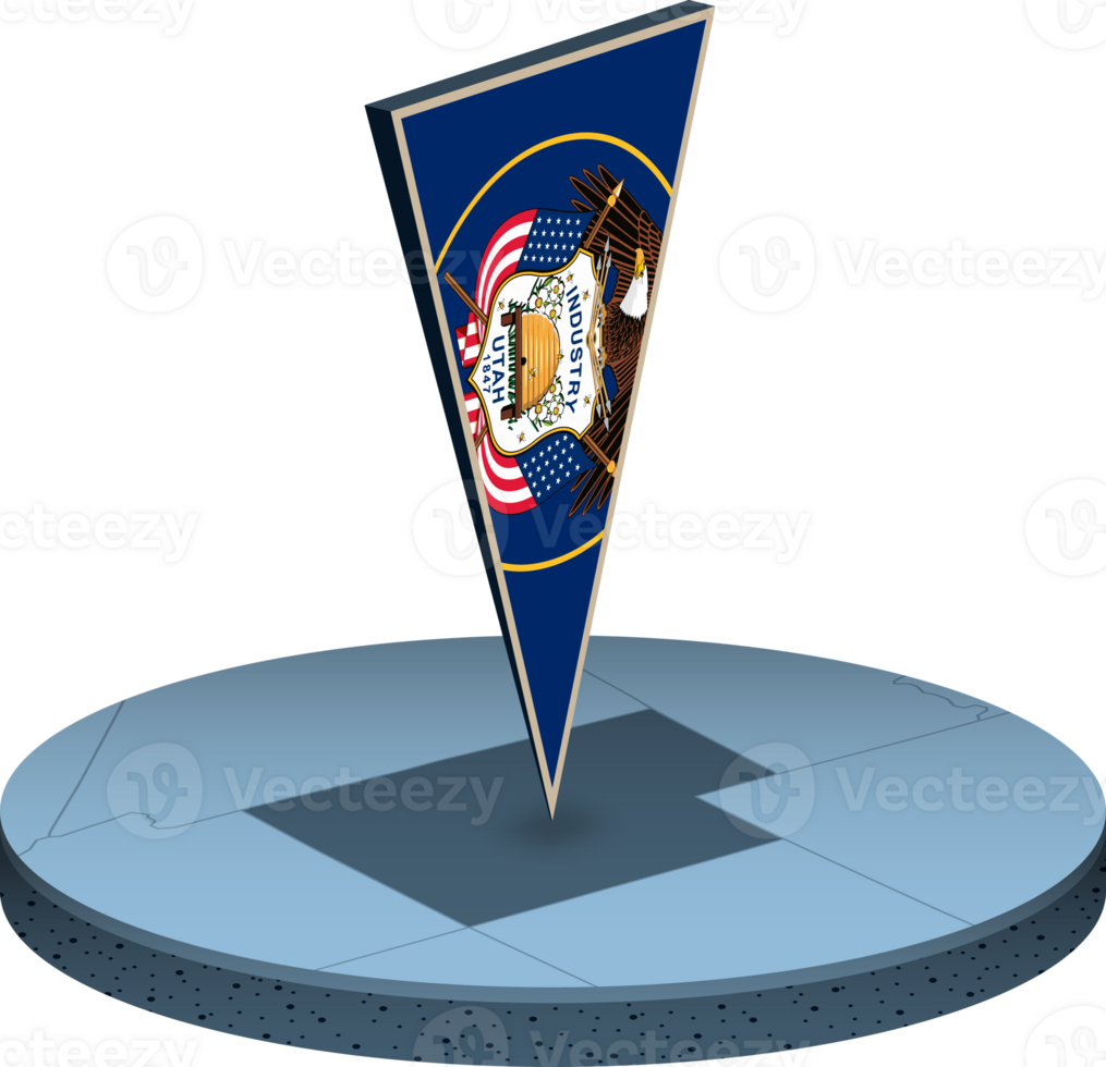 Utah flag and map in isometry png