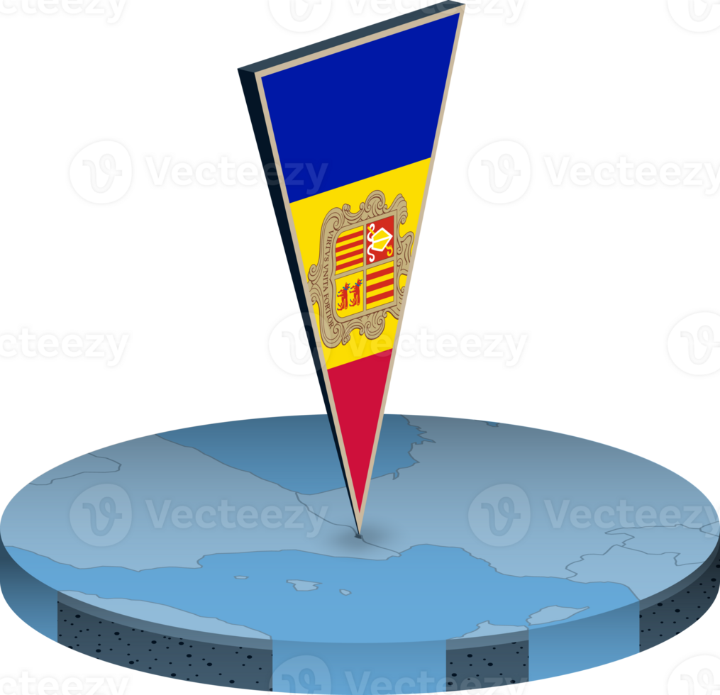 Andorra flag and map in isometry png