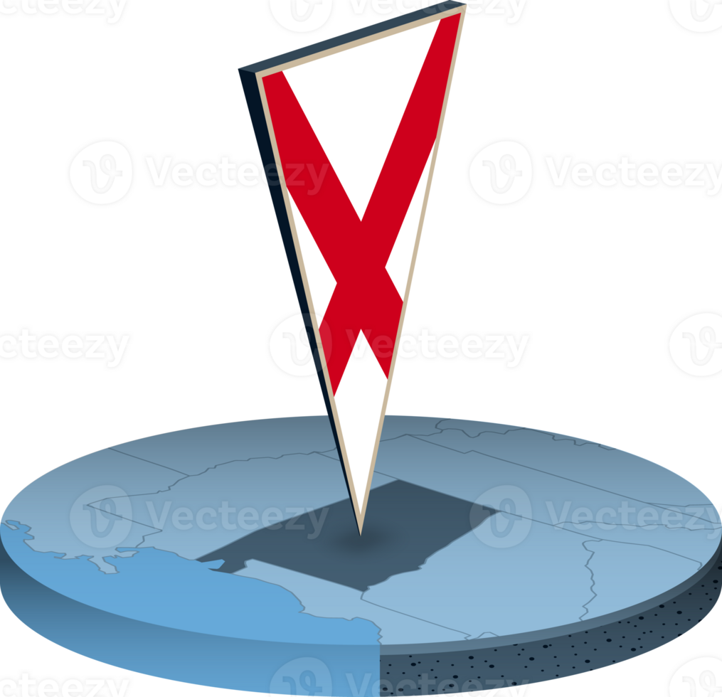 Alabama flag and map in isometry png