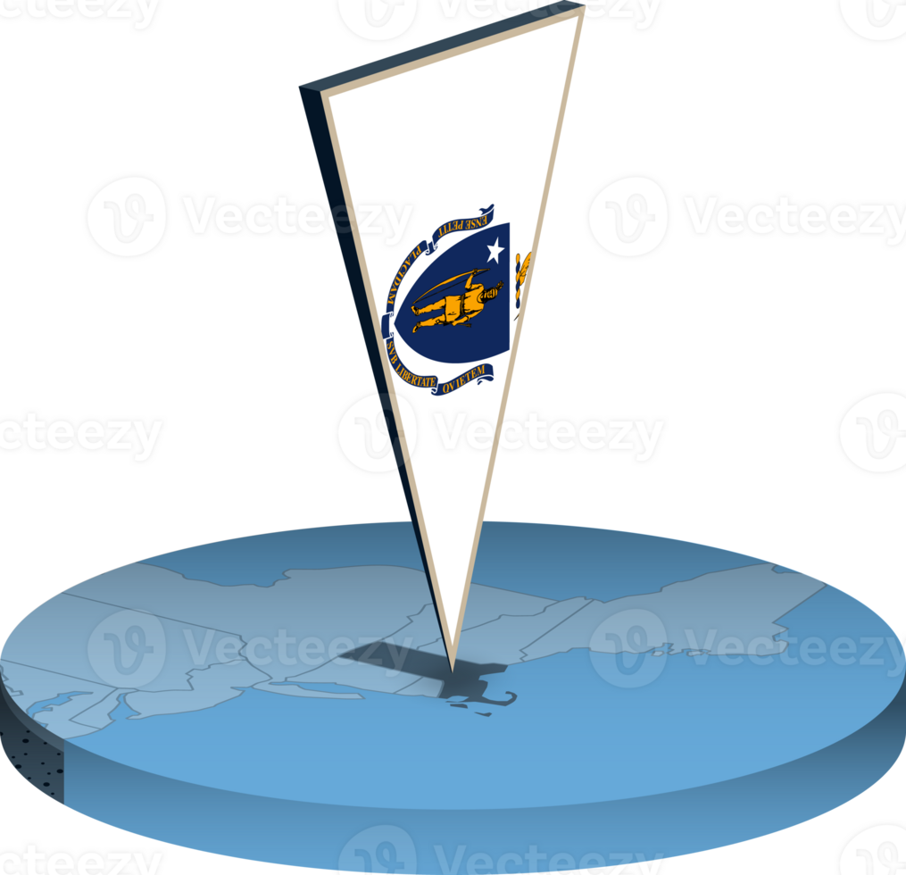 Massachusetts flag and map in isometry png