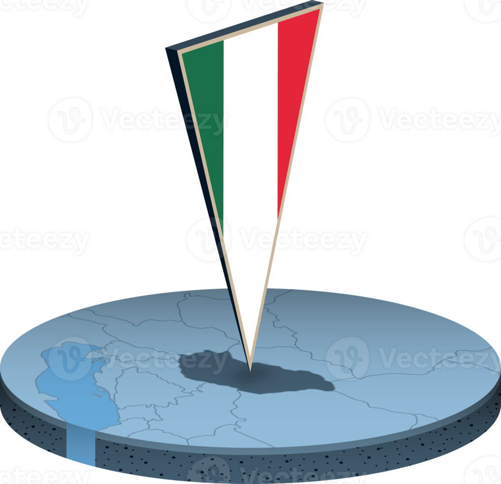 Hungary flag and map in isometry png