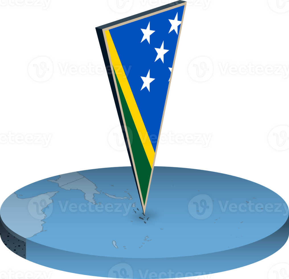 Solomon Islands flag and map in isometry png
