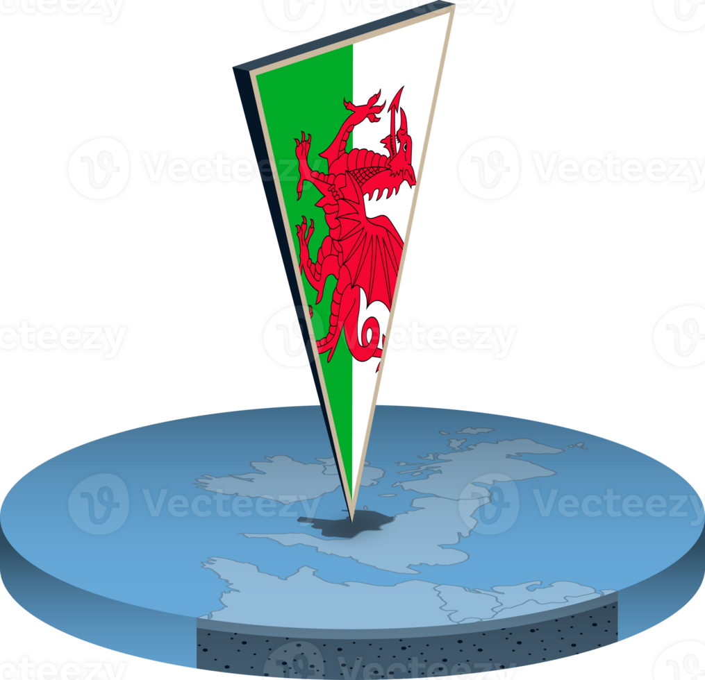 Pays de Galles drapeau et carte dans isométrie png