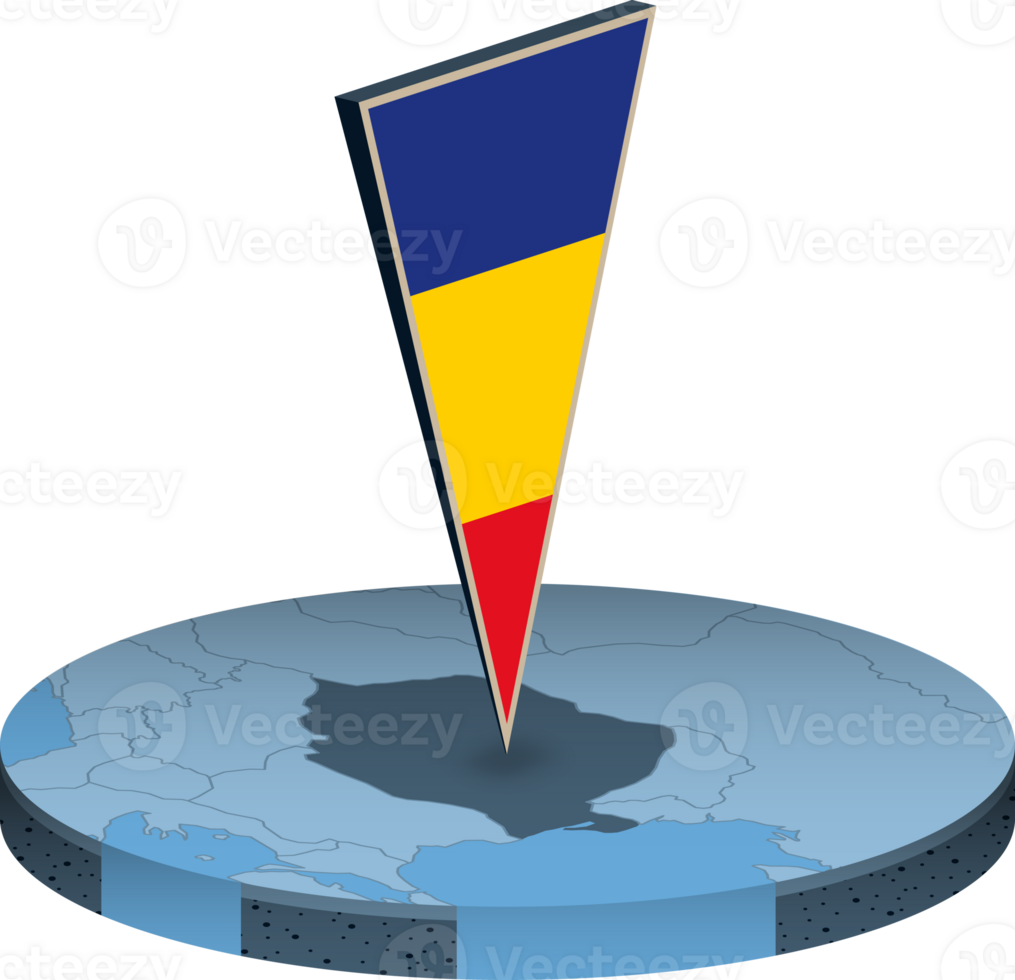 Romania flag and map in isometry png