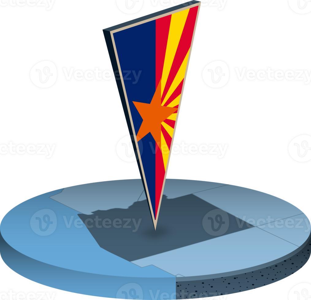 Arizona flag and map in isometry png