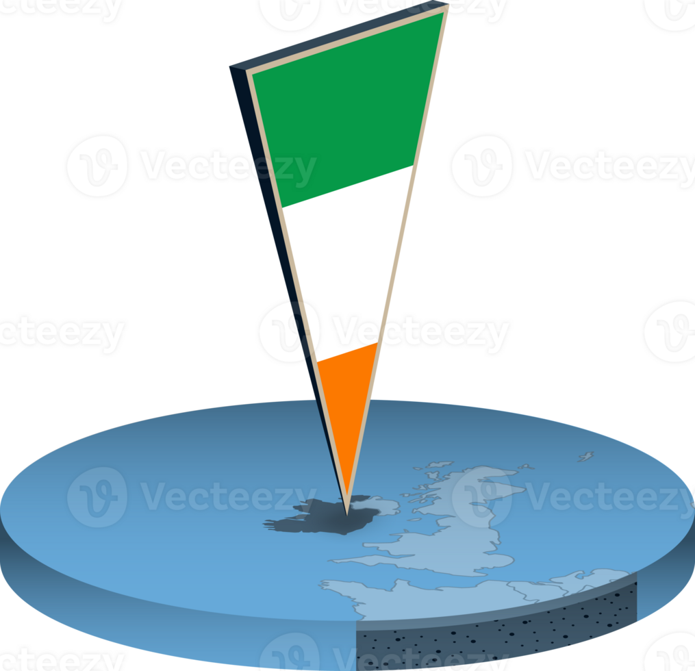 Ireland flag and map in isometry png