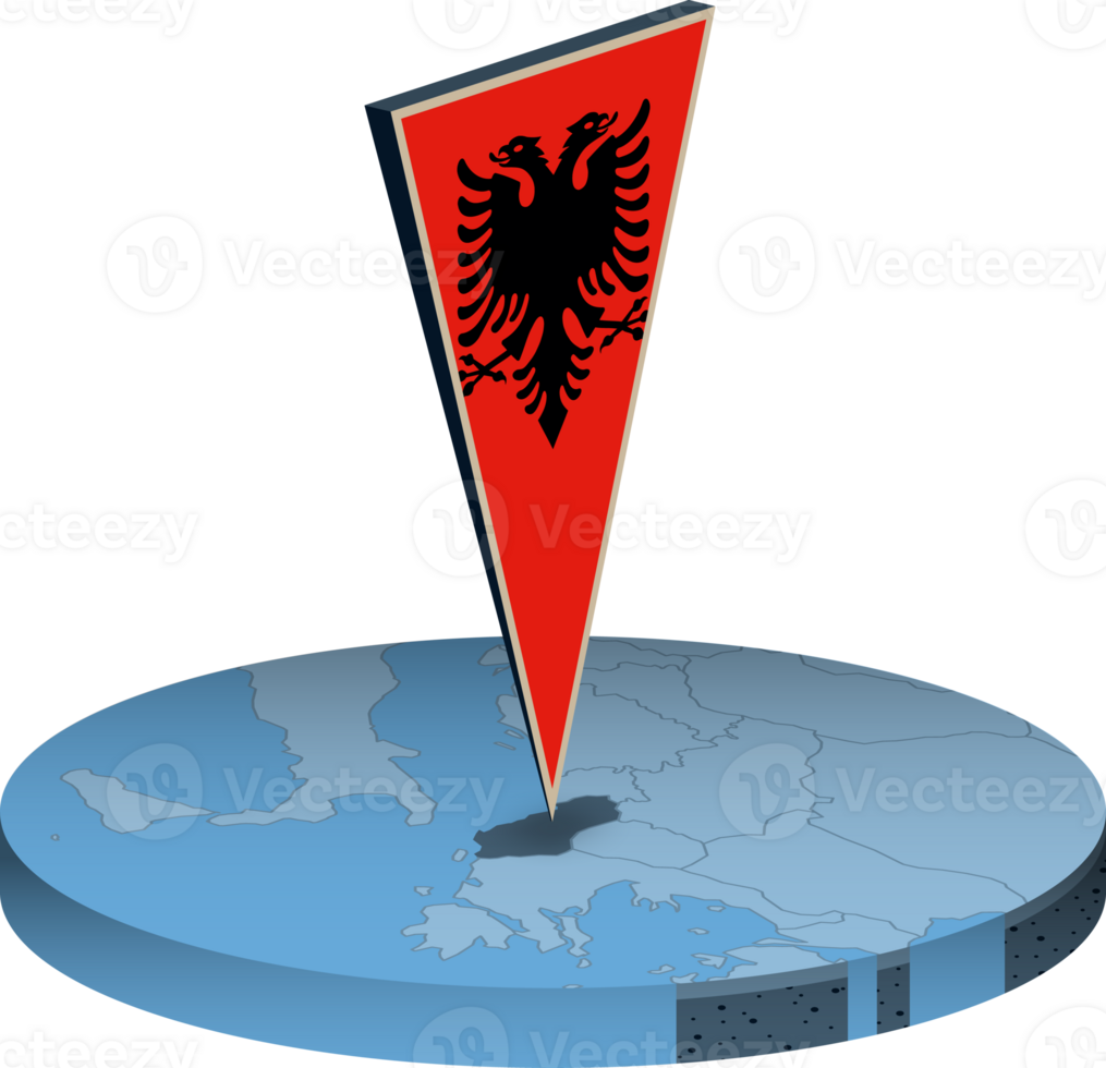 Albania flag and map in isometry png