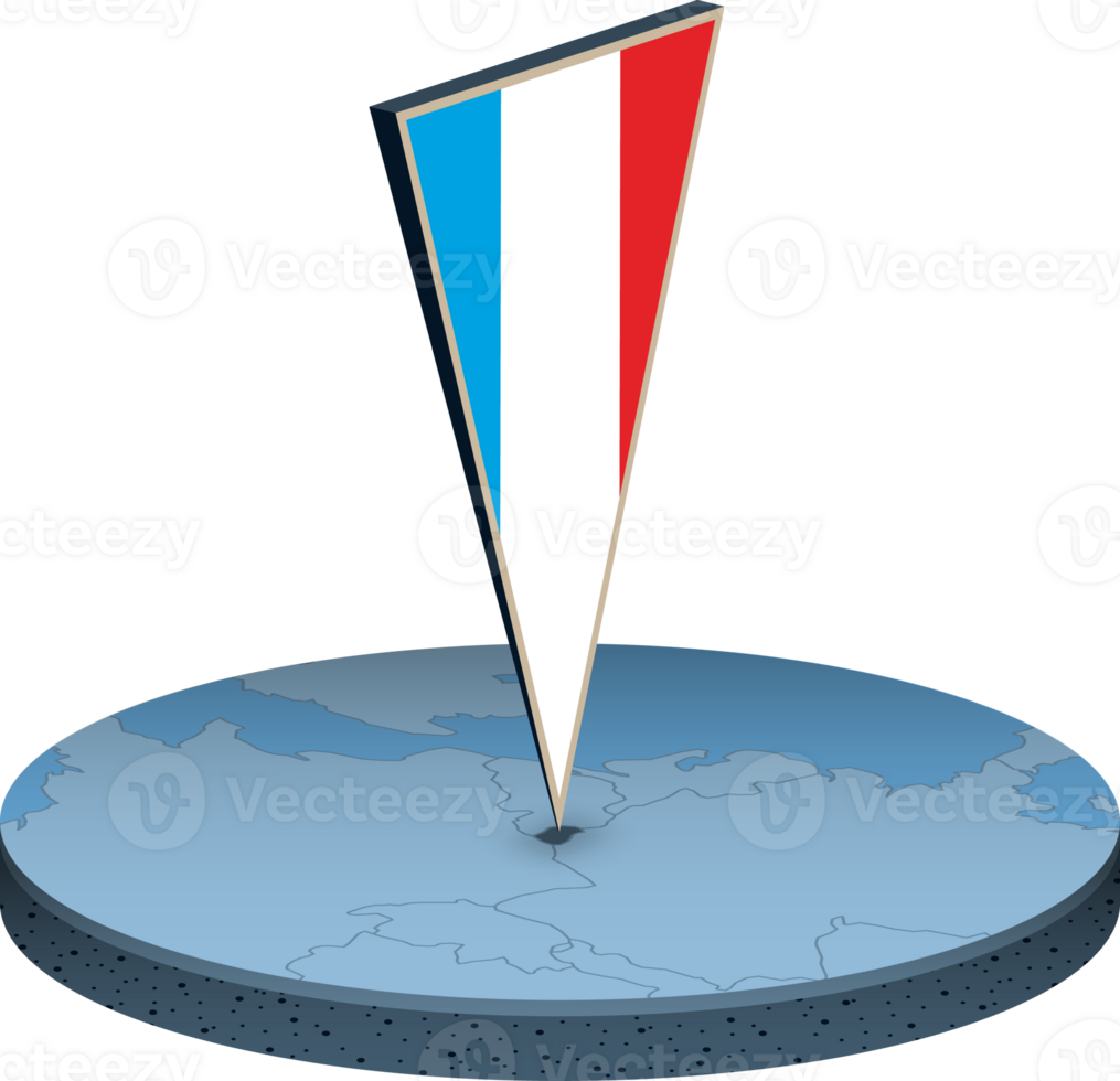 Luxembourg flag and map in isometry png
