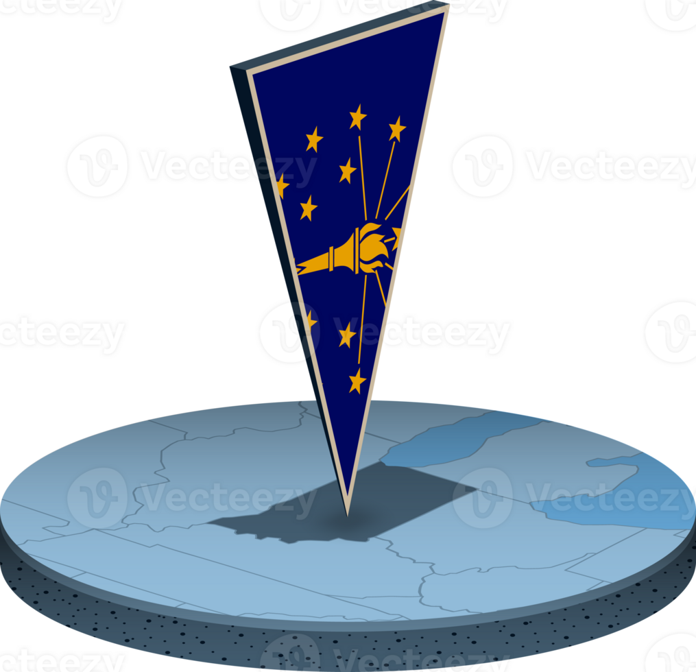 Indiana flag and map in isometry png