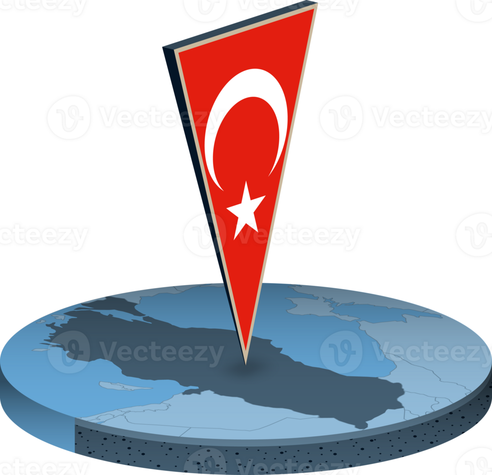 Turkey flag and map in isometry png