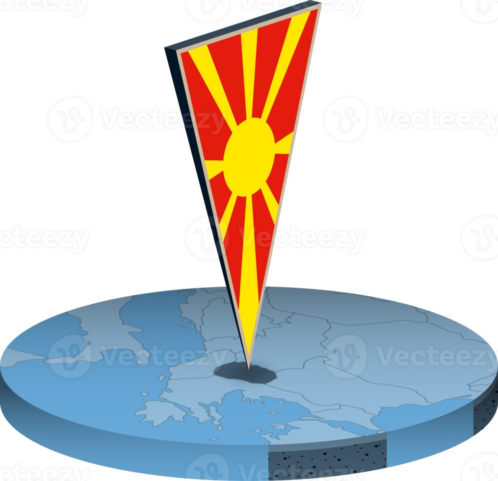 North Macedonia flag and map in isometry png