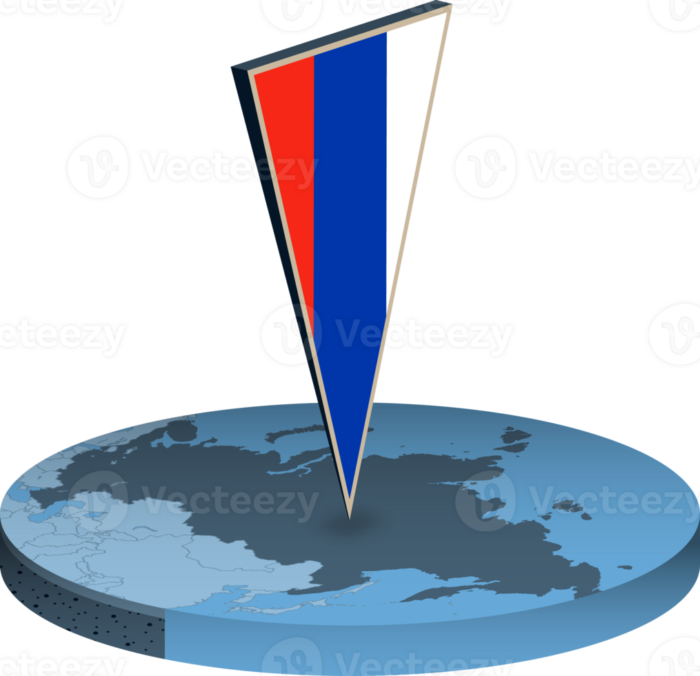 Russia flag and map in isometry png