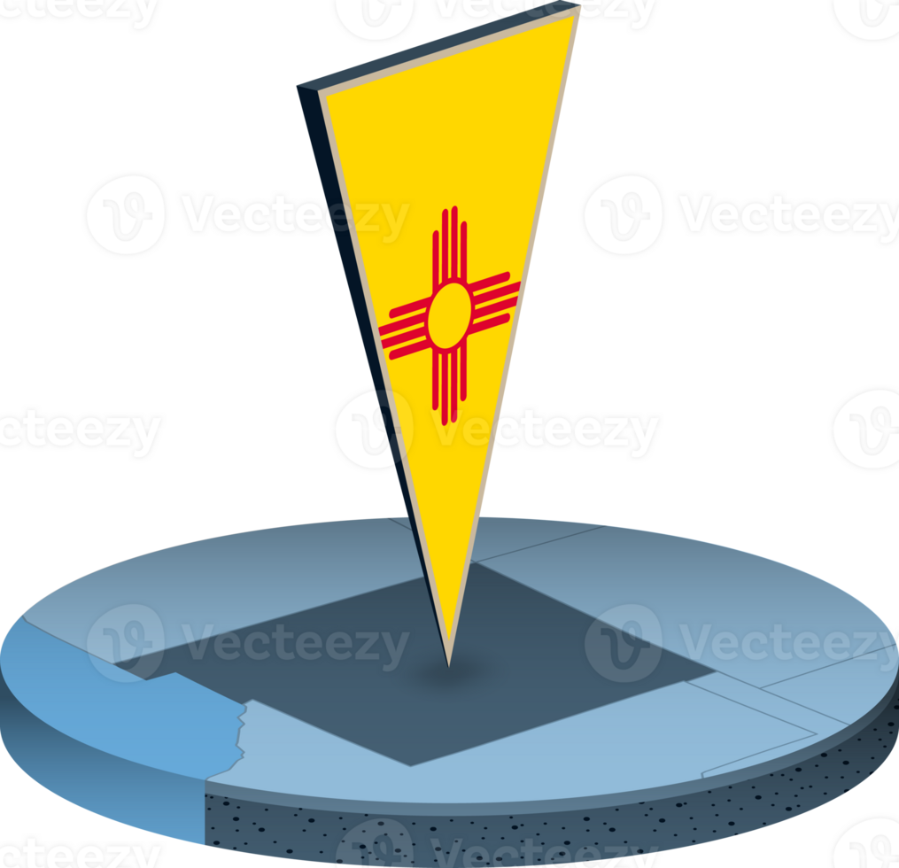 New Mexico flag and map in isometry png