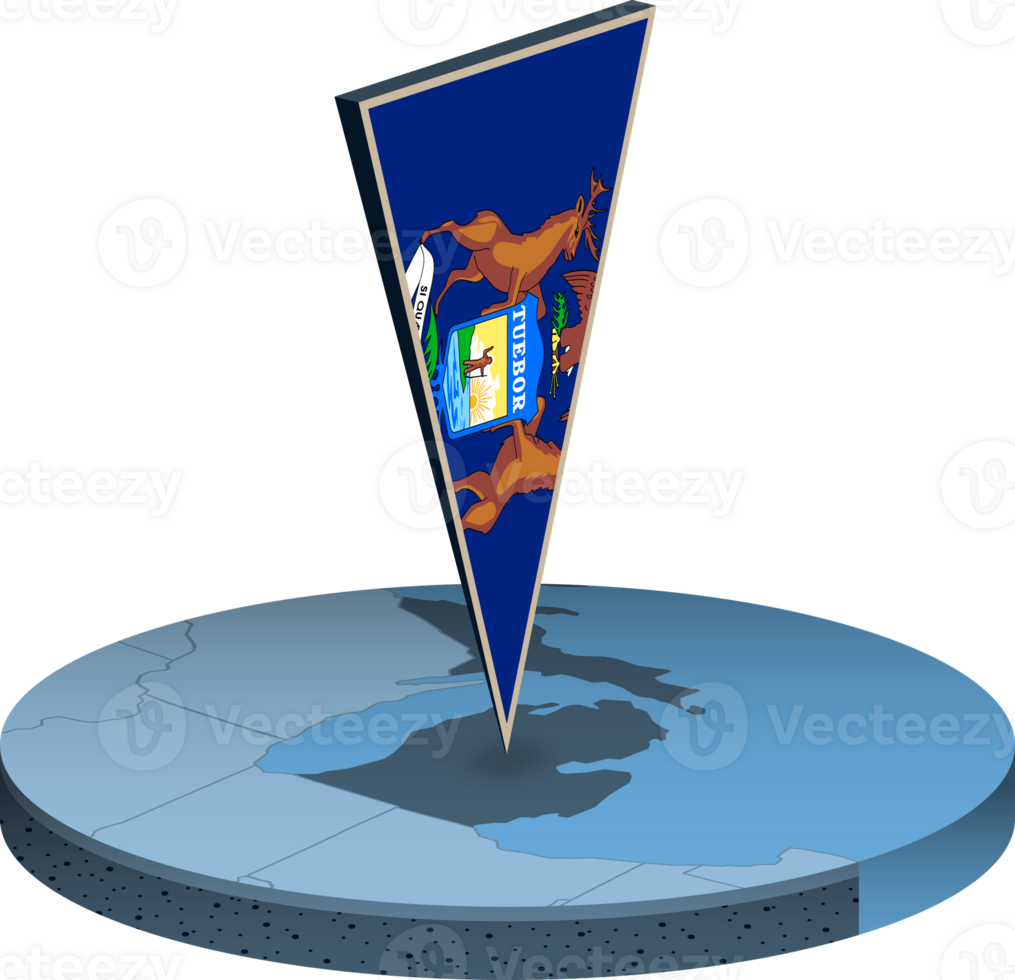 Michigan flag and map in isometry png